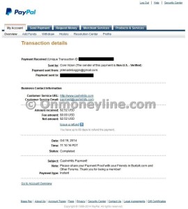 CashnHits Payment Proof from PayPal