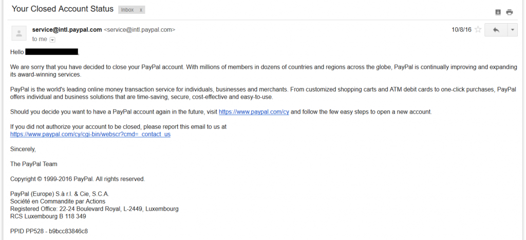 Paypal - Your Closed Account Status | OnMoneyLine