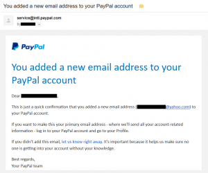 Paypal - You added a new email address | OnMoneyLine