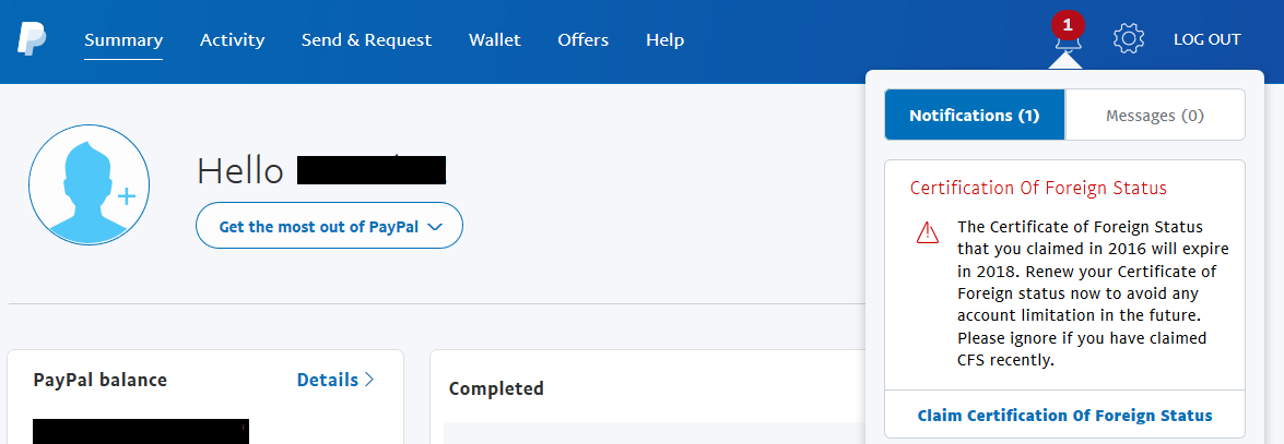paypal-certificate-of-foreign-status-expires-renew
