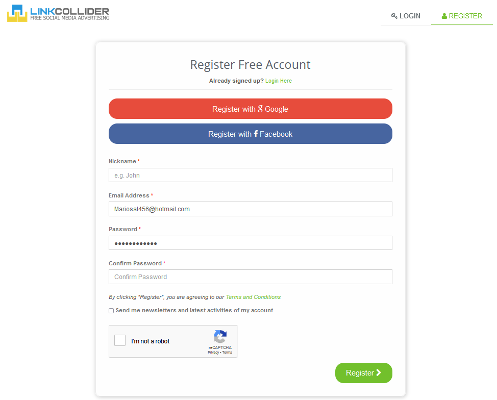linkcollider-register-free-account-nickname-email-password-captcha