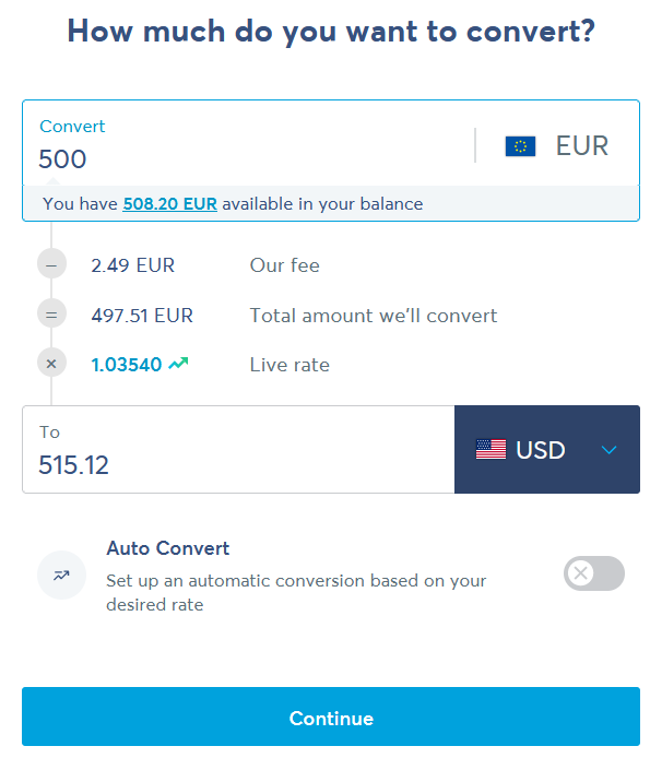 wise-transferwise-convert-euro-to-usd-fee-total-amount-live-rate